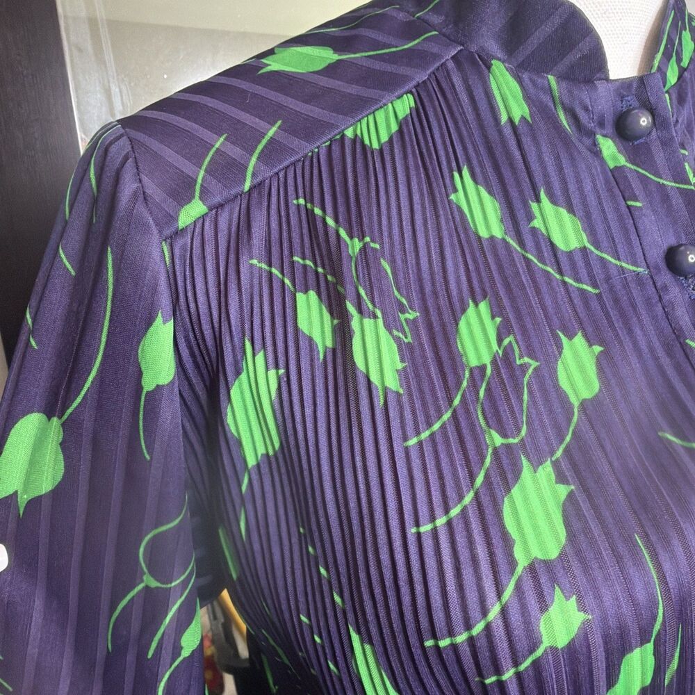 Vintage Julie Francis Botanical Tulip Print Pleated Blouse Made in England 10 - Picture 4 of 8